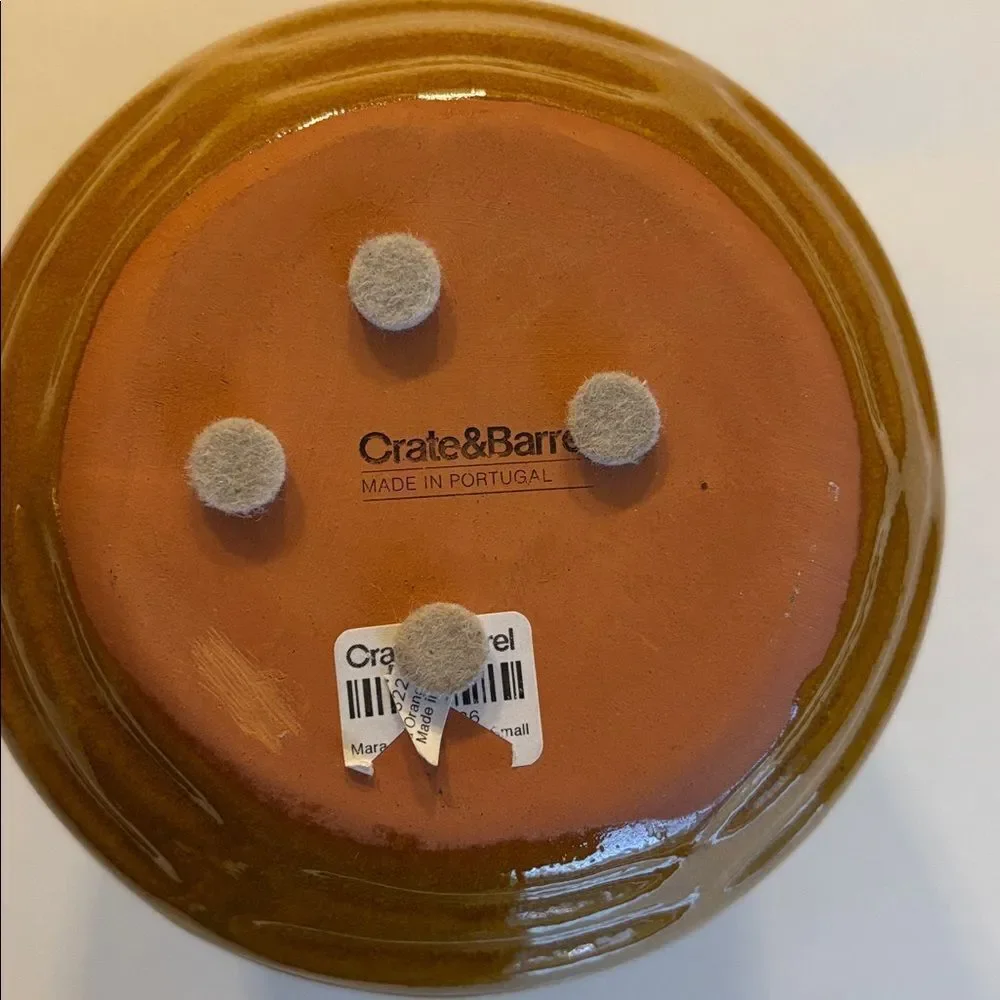 Crate and Barrel Mara Orange Vase Glazed Terra Cotta